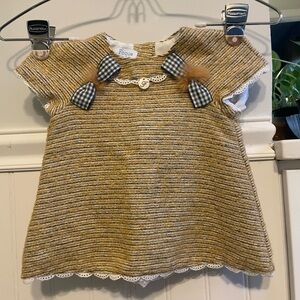 Foque Yellow and Blue Wool Toddler Outfit with Bows